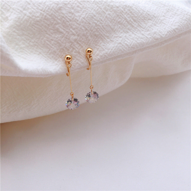 Tassel Temperament Earrings Round Face Thin Handmade Zircon - 0 - Bijou Her -  -  - 