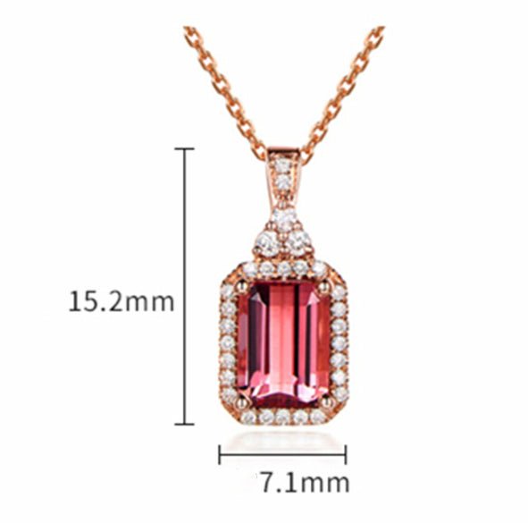 Natural Red Tourmaline Pendant Necklace Square Stone Item Pendant Clavicle Chain - 0 - Bijou Her -  -  - 