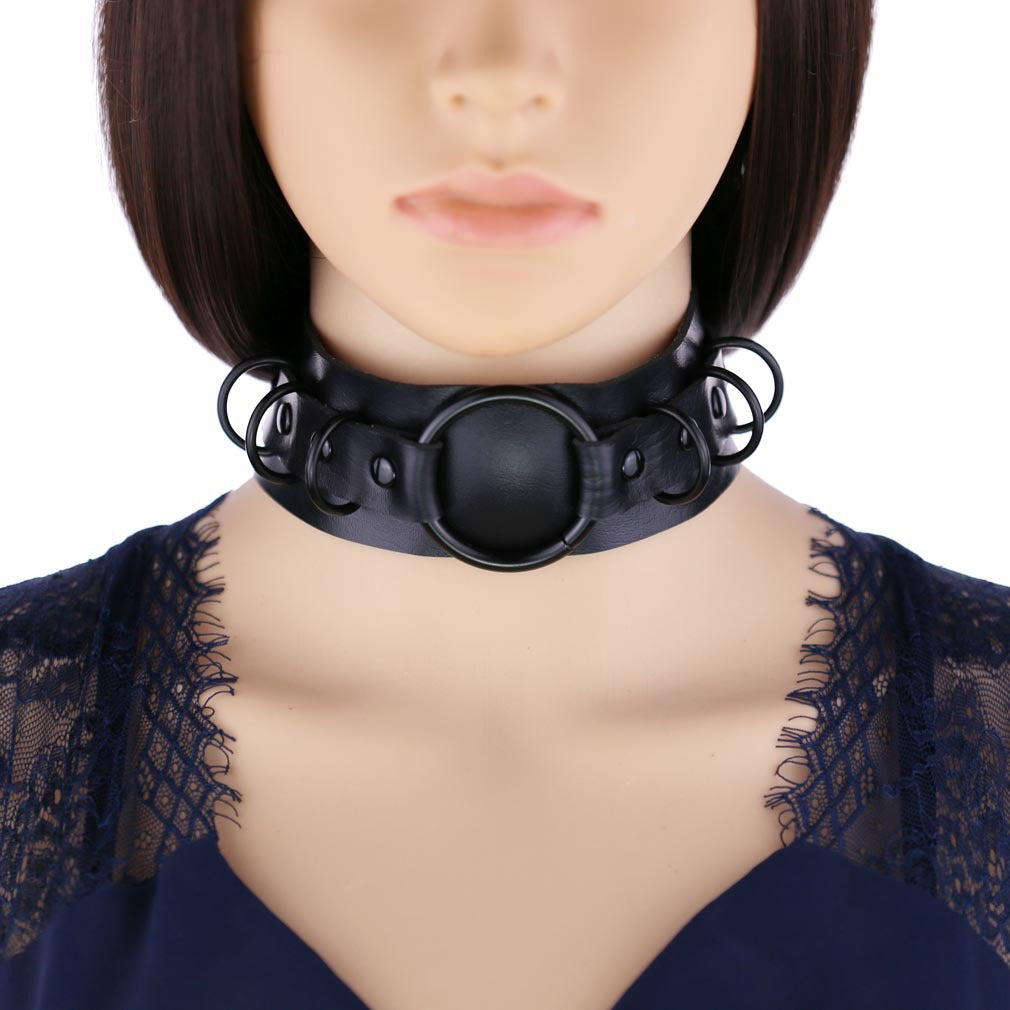 Leather Collarnecklace Exaggerated Personalized Black Ring Clavicle Necklace - 0 - Bijou Her -  -  - 