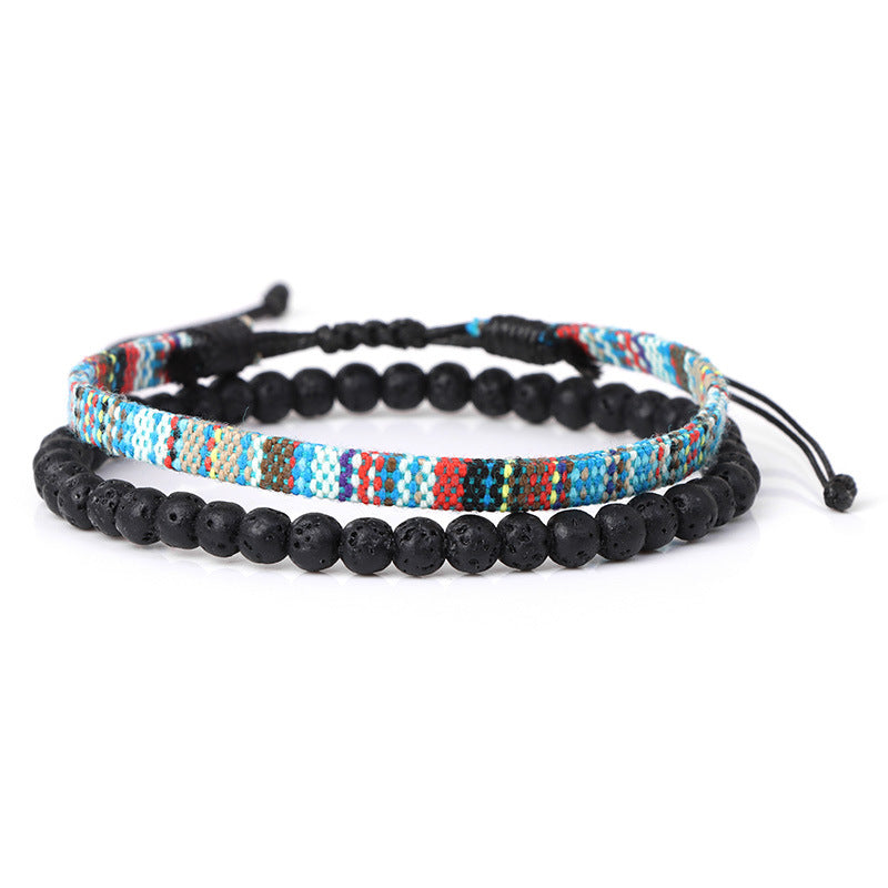 Men's Lava Volcanic Rock Bohemian Woven Bracelet Combination - 0 - Bijou Her - Color -  - 