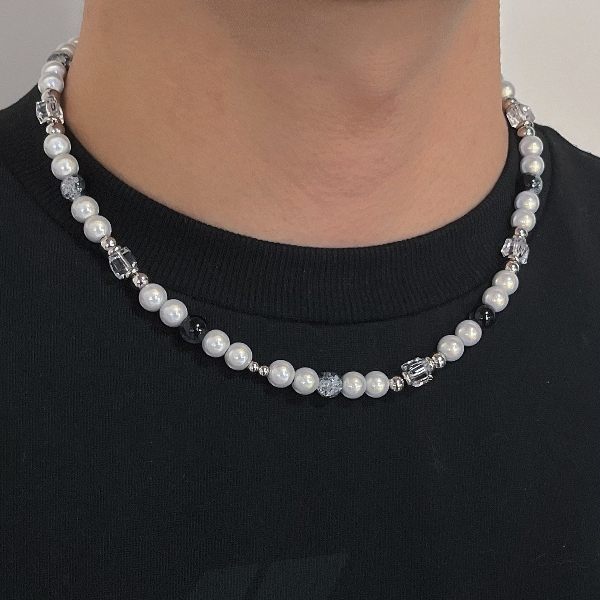 Men's Trendy Simple Reflective Pearl Mosaic Necklace - 0 - Bijou Her -  -  - 