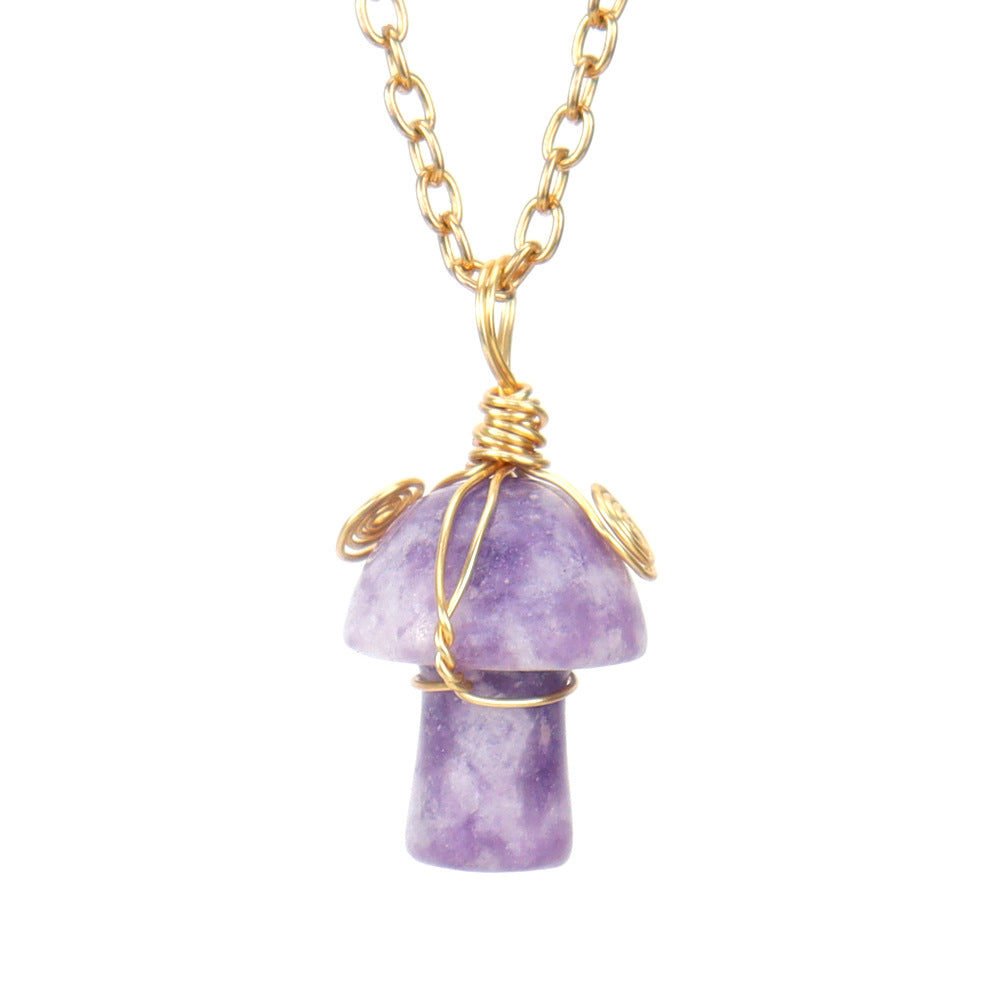 Handwoven Crystal Agate Small Mushroom Pendant Necklace - 0 - Bijou Her - Color -  - 