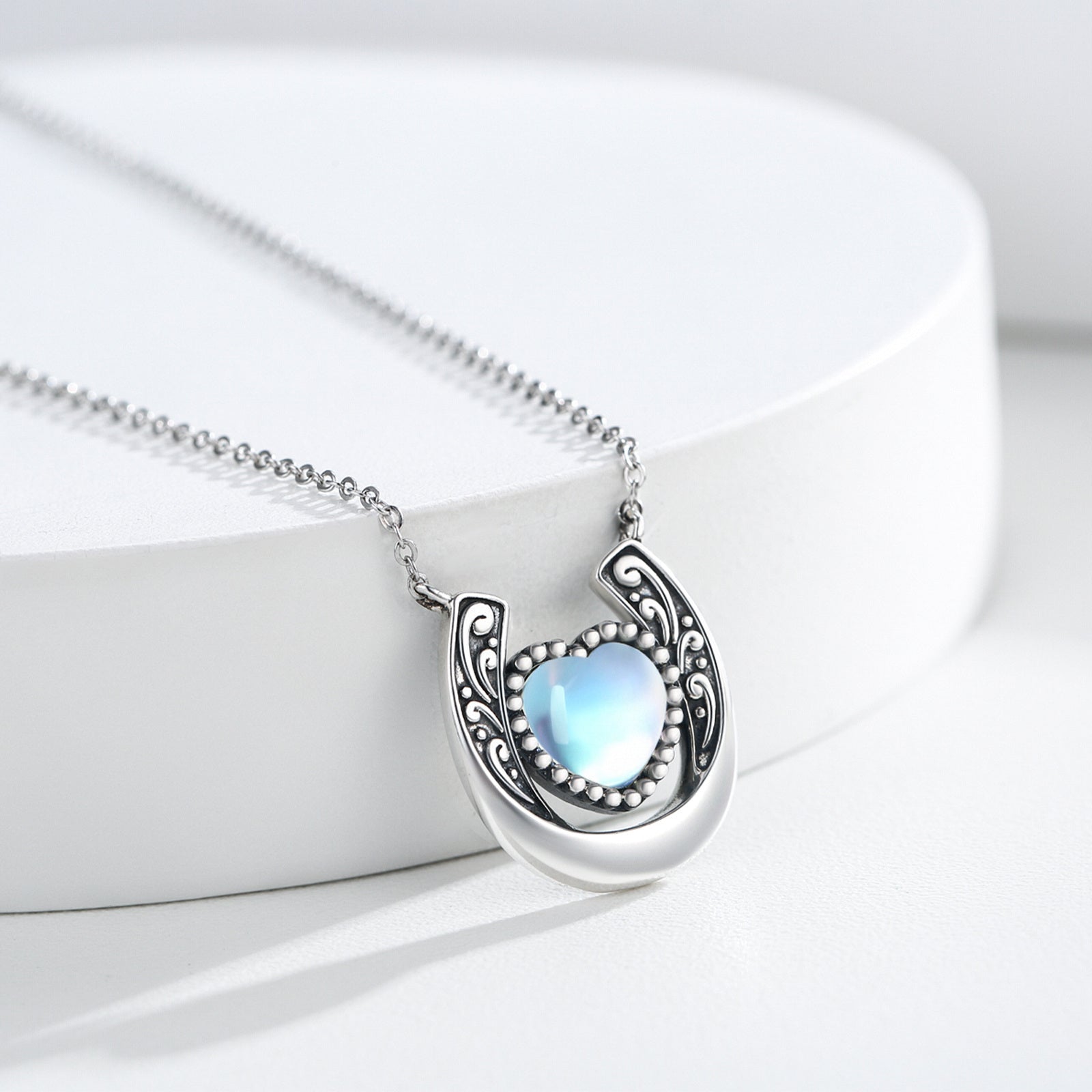 Moonstone Horseshoe Pendant Necklace in 925 Sterling Silver - 5 - Bijou Her -  -  - 