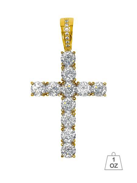 Micropave CZ Cross Pendant with Solitaire Stone for 4mm CZ Choker Chain - 1.75" Height - Jewelry & Watches - Bijou Her -  -  - 