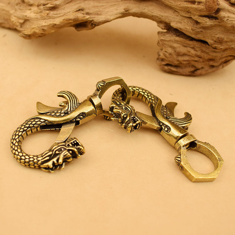 Vintage Handmade Brass Dragon And Phoenix Keychain Twelve Zodiac Signs - 0 - Bijou Her -  -  - 