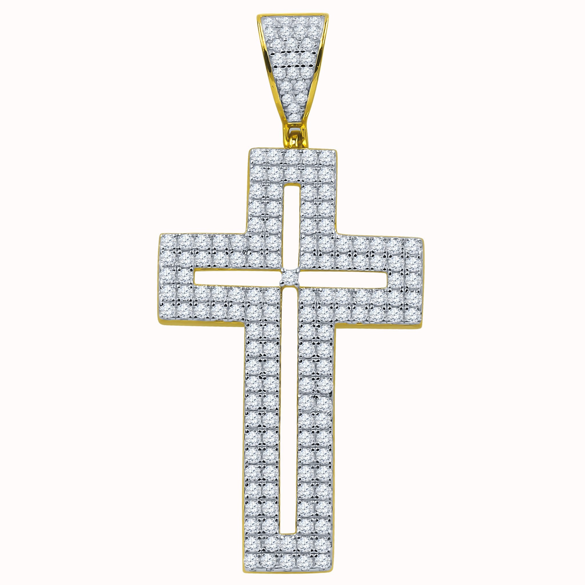 Resilient Love CZ Silver Cross Pendant - 925 Sterling Silver, 45mm Length, 12g Weight - Pendants, Stones & Charms - Bijou Her -  -  - 