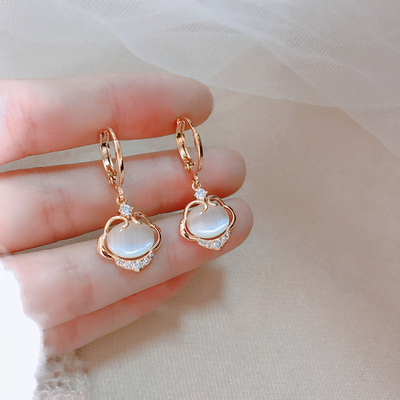 S925 Silver Needle Opal Ear Lock Earrings Girl - 0 - Bijou Her -  -  - 