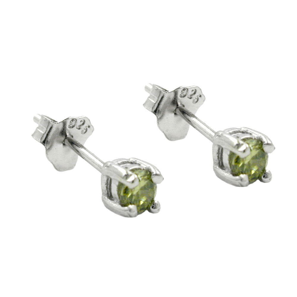 Olive Green Crystal Stud Earrings in 925 Silver - 3mm Size, Butterfly Clasp - Jewelry & Watches - Bijou Her -  -  - 