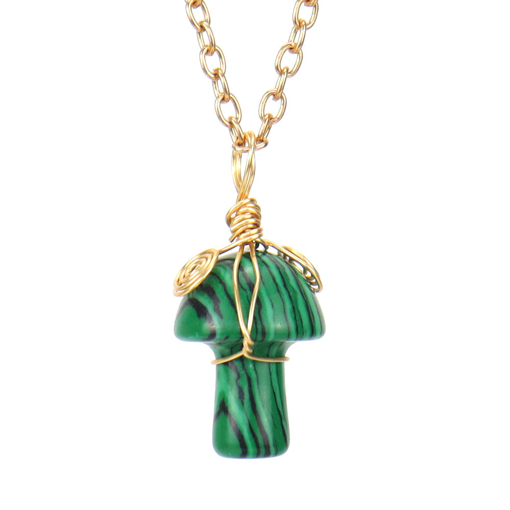 Handwoven Crystal Agate Small Mushroom Pendant Necklace - 0 - Bijou Her - Color -  - 