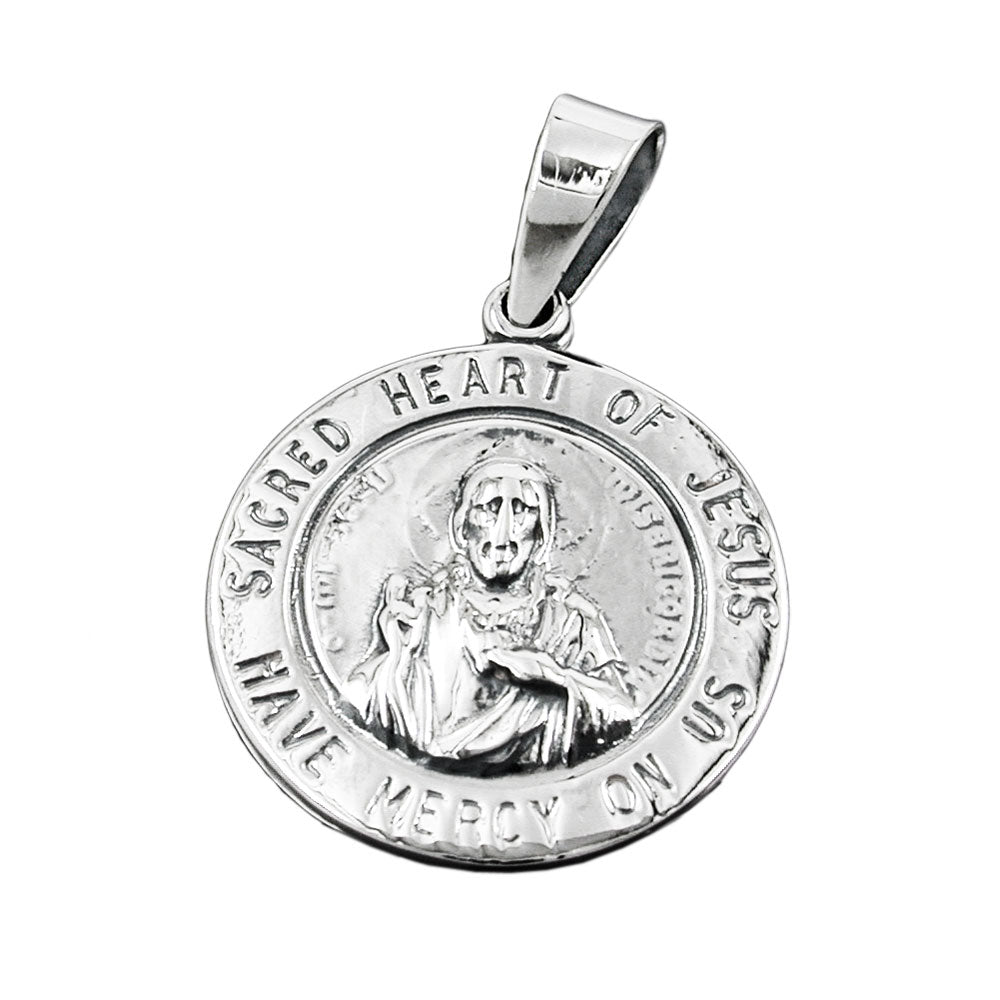 Sacred Heart of Jesus Pendant - Sterling Silver 925, 22mm Diameter - Jewelry & Watches - Bijou Her -  -  - 