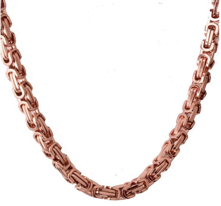Solid Steel Byzantine Link Chain & Bracelet Set - Rose Plated, 24" Length - Necklaces - Bijou Her -  -  - 