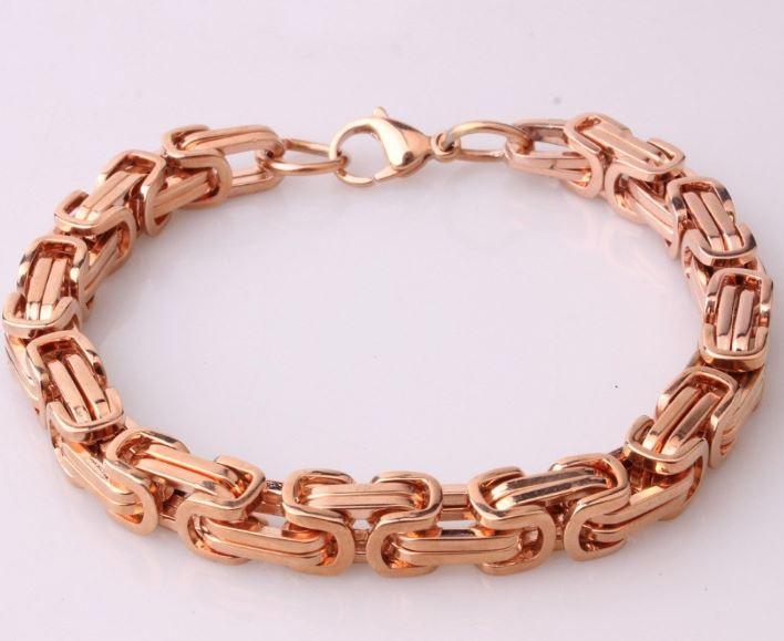 Solid Steel Byzantine Link Chain & Bracelet Set - Rose Plated, 24" Length - Necklaces - Bijou Her -  -  - 