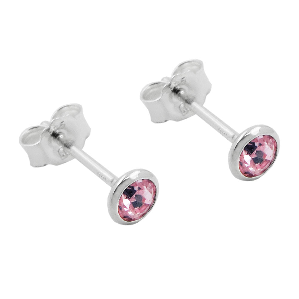 Pink Zirconia Silver Stud Earrings - 4mm Diameter, 0.36g Weight, 925 Sterling Silver Alloy - Jewelry & Watches - Bijou Her -  -  - 