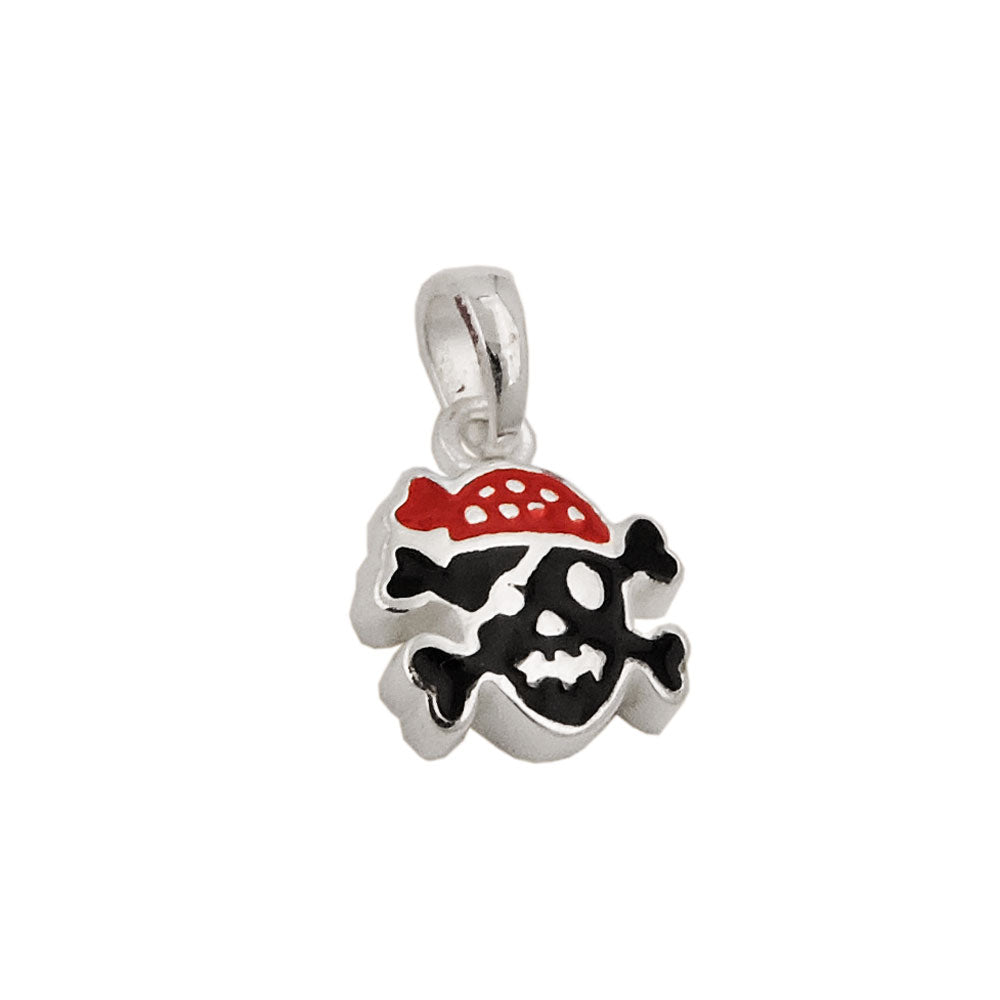 Small Pirate Skull Pendant in 925 Silver with Red Bandana - 8x9mm - Jewelry & Watches - Bijou Her -  -  - 