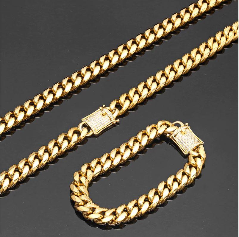 Men's CZ Cuban Chain - Solid Steel Metal with Precision Set Stones - Jewelry & Watches - Bijou Her -  -  - 