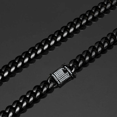 Men's CZ Cuban Chain - Solid Steel Metal with Precision Set Stones - Jewelry & Watches - Bijou Her - Size -  - 