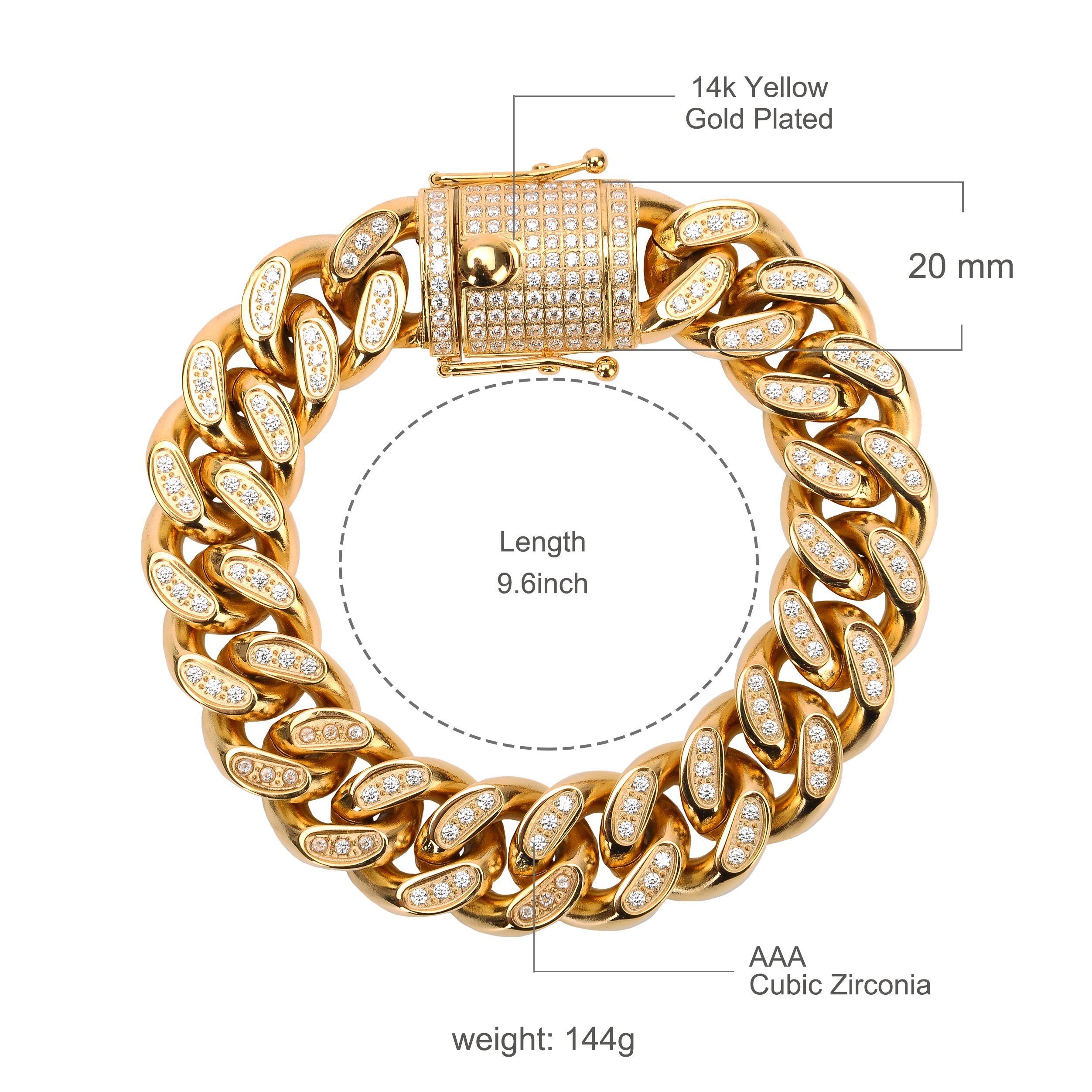 Steel Cuban Bracelet with CZ Stones - High Grade AAA, 18mm Wide, 9 Inch Length, 144g Weight - Jewelry & Watches - Bijou Her -  -  - 