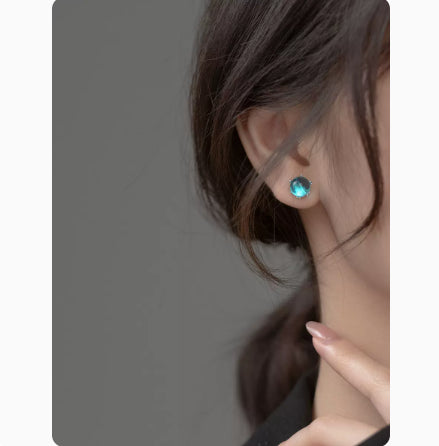 S925 Silver Fresh Blue Geometric Round Ball Stud Earrings For Women - 0 - Bijou Her -  -  - 