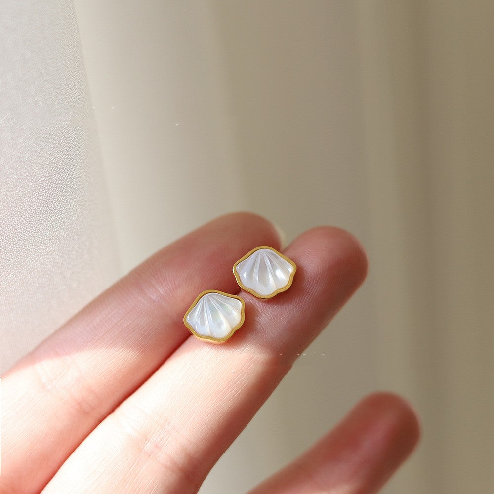 Ocean Wind Fairy Natural White Shell Fritillary Ear Studs - 0 - Bijou Her -  -  - 