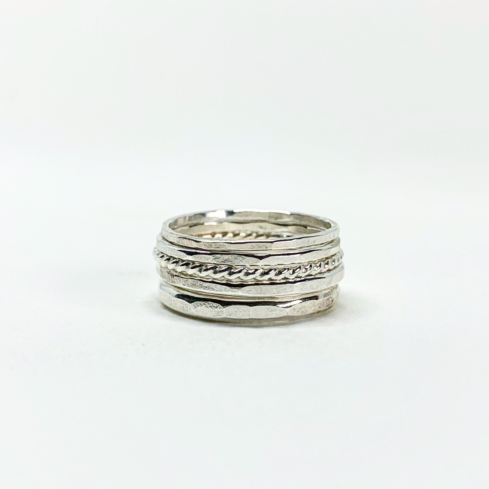 Nature-Inspired Stacking Ring Set for Bridal Bands: Handmade Recycled Sterling Silver Jewelry by Jennifer Cervelli - Jewelry & Watches - Bijou Her -  -  - 