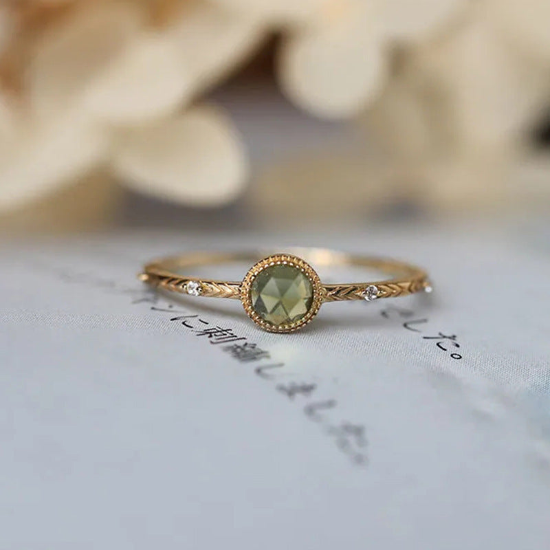Peridot Rose Cut Face Small Copper Gold Plated Compact Ring Female - 0 - Bijou Her -  -  - 