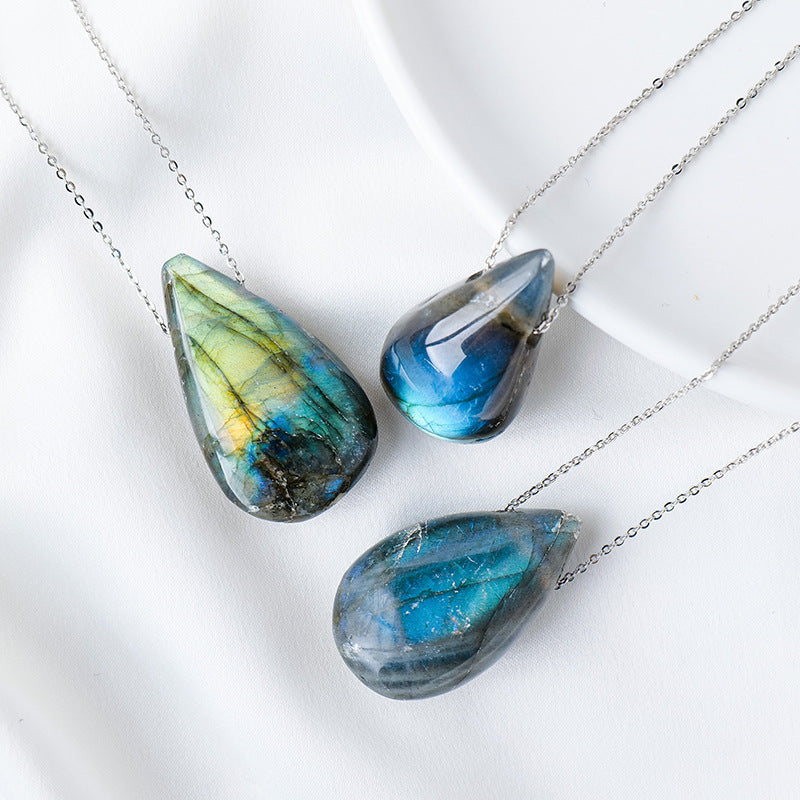 Natural Crystal Labradorite Drop Pendant Necklace - 0 - Bijou Her -  -  - 