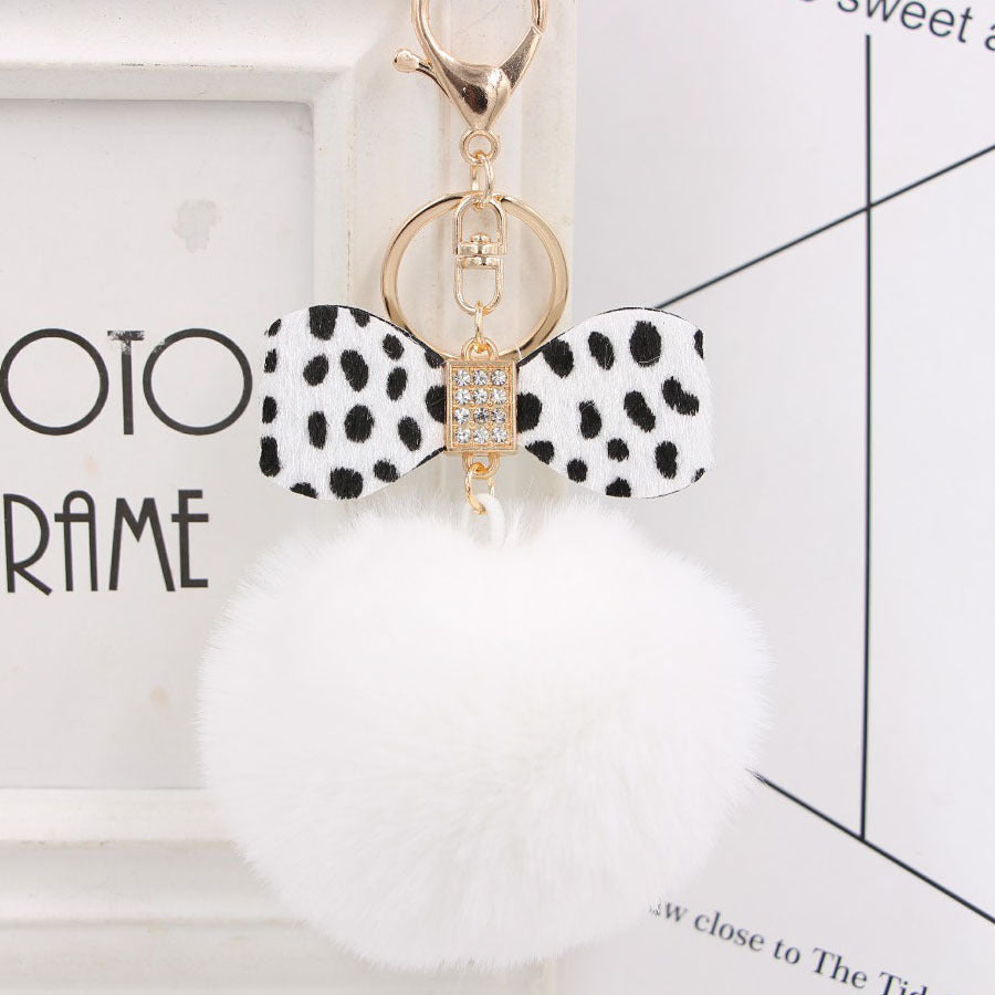 Leopard Bow Fur Ball Schoolbag Pendant Key Chain - 0 - Bijou Her - Color -  - 