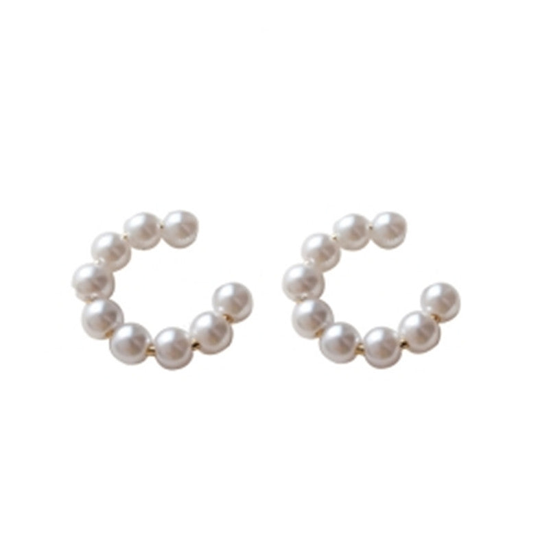 Sweet C-shaped Pearl Temperament Small Earrings Xianfanins Wind Ear Clip - 0 - Bijou Her -  -  - 