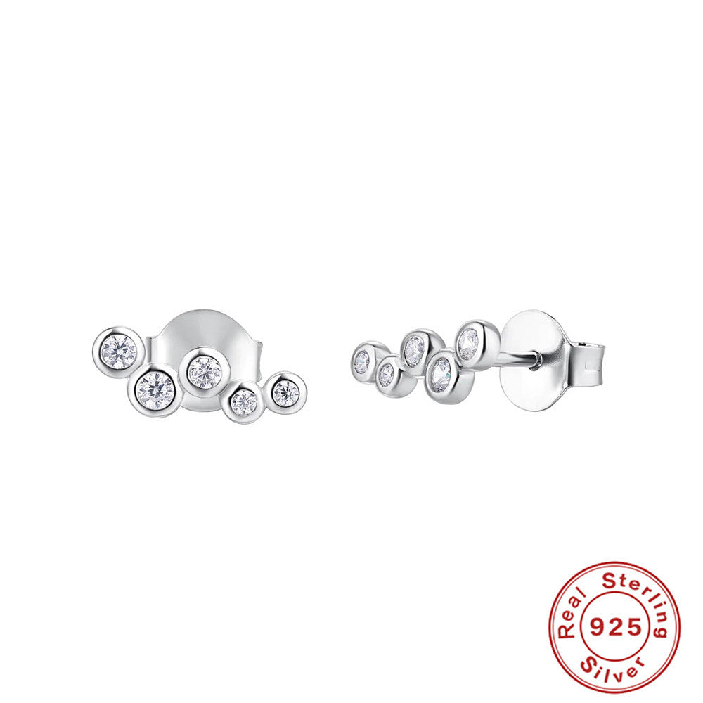 S925 Sterling Silver Cluster Single Row Round Diamond Stud Earrings - 0 - Bijou Her - Color -  - 