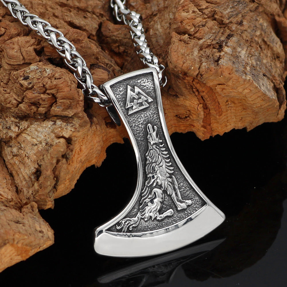 Stainless Steel Viking Aoding Trianglerow Celtic Wolf Titanium Steel Necklace - 0 - Bijou Her -  -  - 