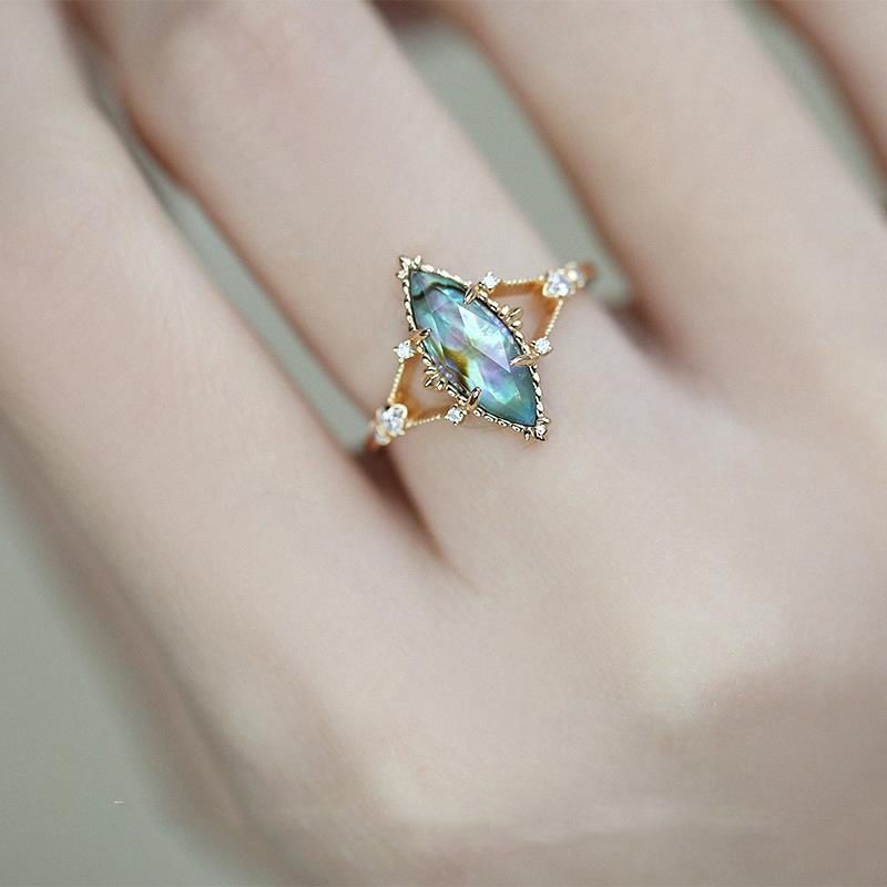 Natural Illusion Abalone Shell White Crystal Three-dimensional Patchwork Ring - 0 - Bijou Her -  -  - 