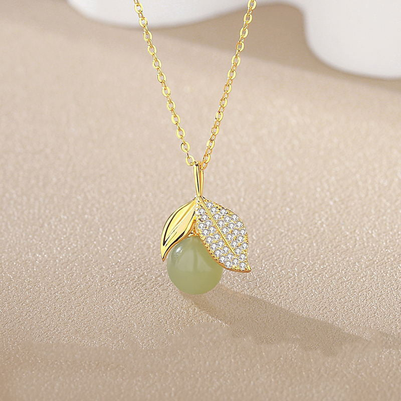 Natural Hotan Jade Leaf Necklace Female S925 Silver - 0 - Bijou Her -  -  - 