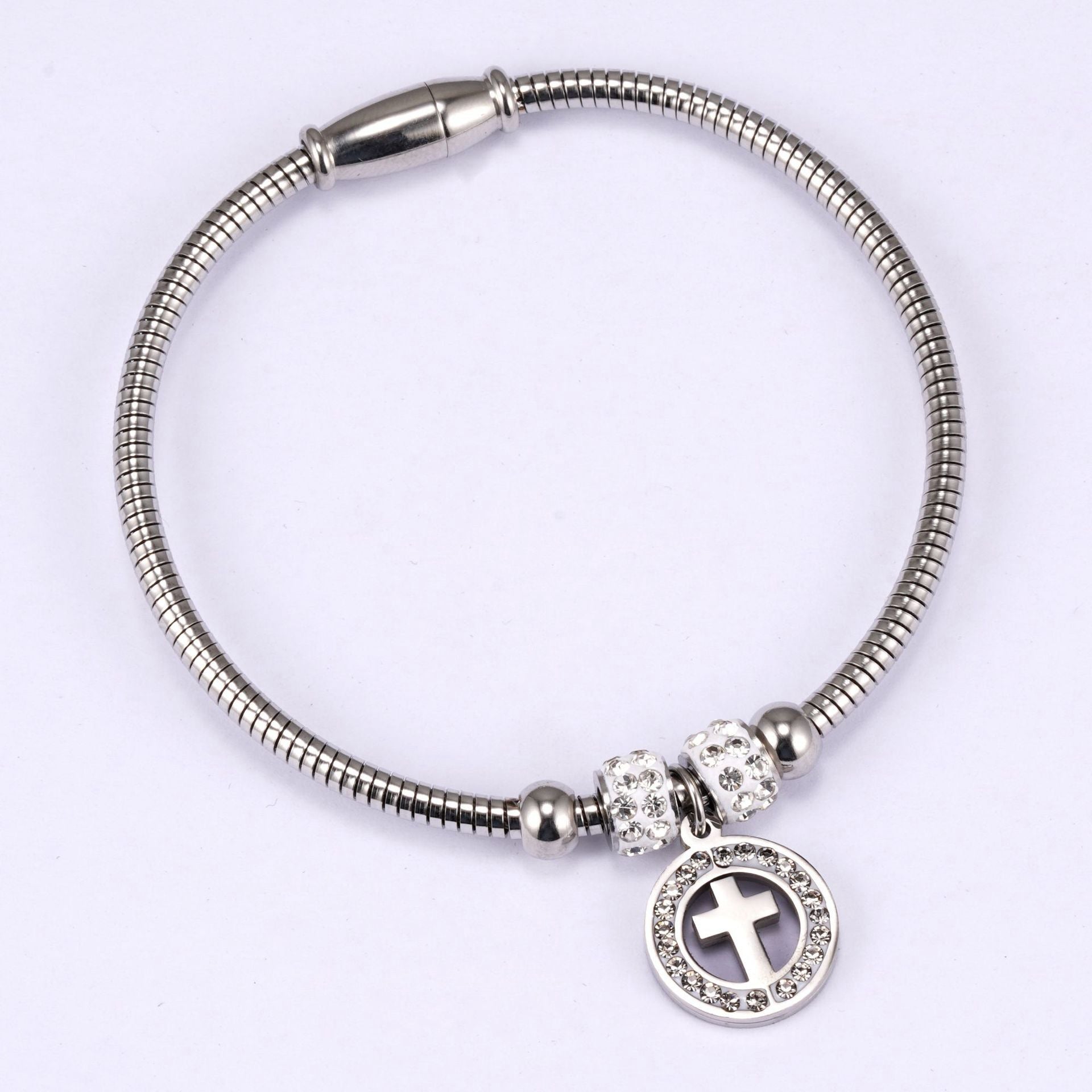 Women's Fashion Cross Stainless Steel Bracelet With Diamonds - 0 - Bijou Her -  -  - 