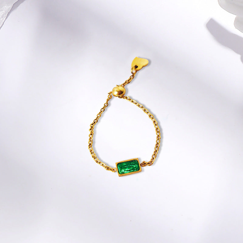 Personality Pull Chain Green Zircon Design Personality Ring Female - 0 - Bijou Her - Color - Size - 