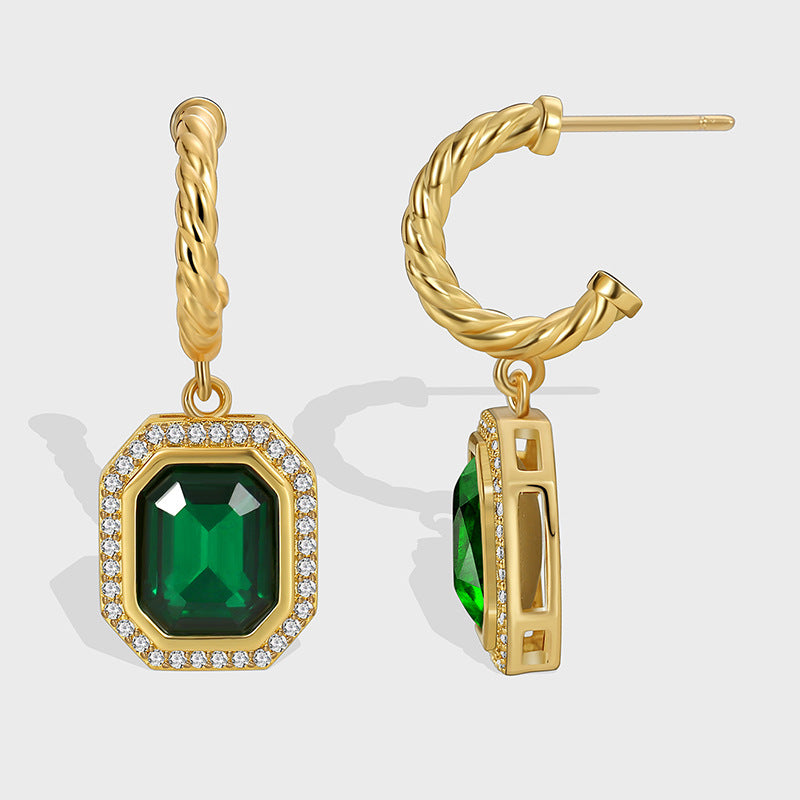 Women's Vintage Temperament Emerald Zirconia Earrings - 0 - Bijou Her -  -  - 