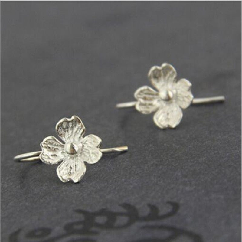 S925 Sterling Silver Earrings Classic Four-petal Lucky Flower Ear Hook - 0 - Bijou Her -  -  - 