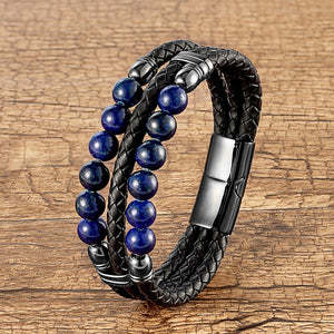Men's Leather Rope Beaded Bracelet Fashion Three Layers - 0 - Bijou Her -  -  - 