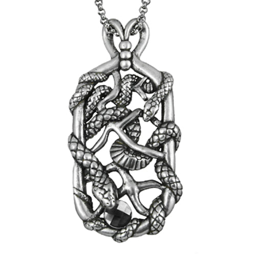 Intertwined Snake Pendant Necklace - Striking Accessory in Stainless Steel with Stone Clasp - Jewelry & Watches - Bijou Her - color -  - 