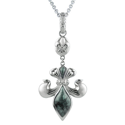 Green Marble Fleur-de-Lis Necklace - Royal Symbol Pendant Jewelry - Jewelry & Watches - Bijou Her -  -  - 