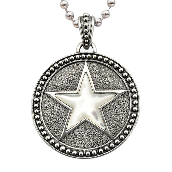 Stainless Steel Pentacle Necklace with Mother Pearl Pendant - 32" Chain - Jewelry & Watches - Bijou Her -  -  - 