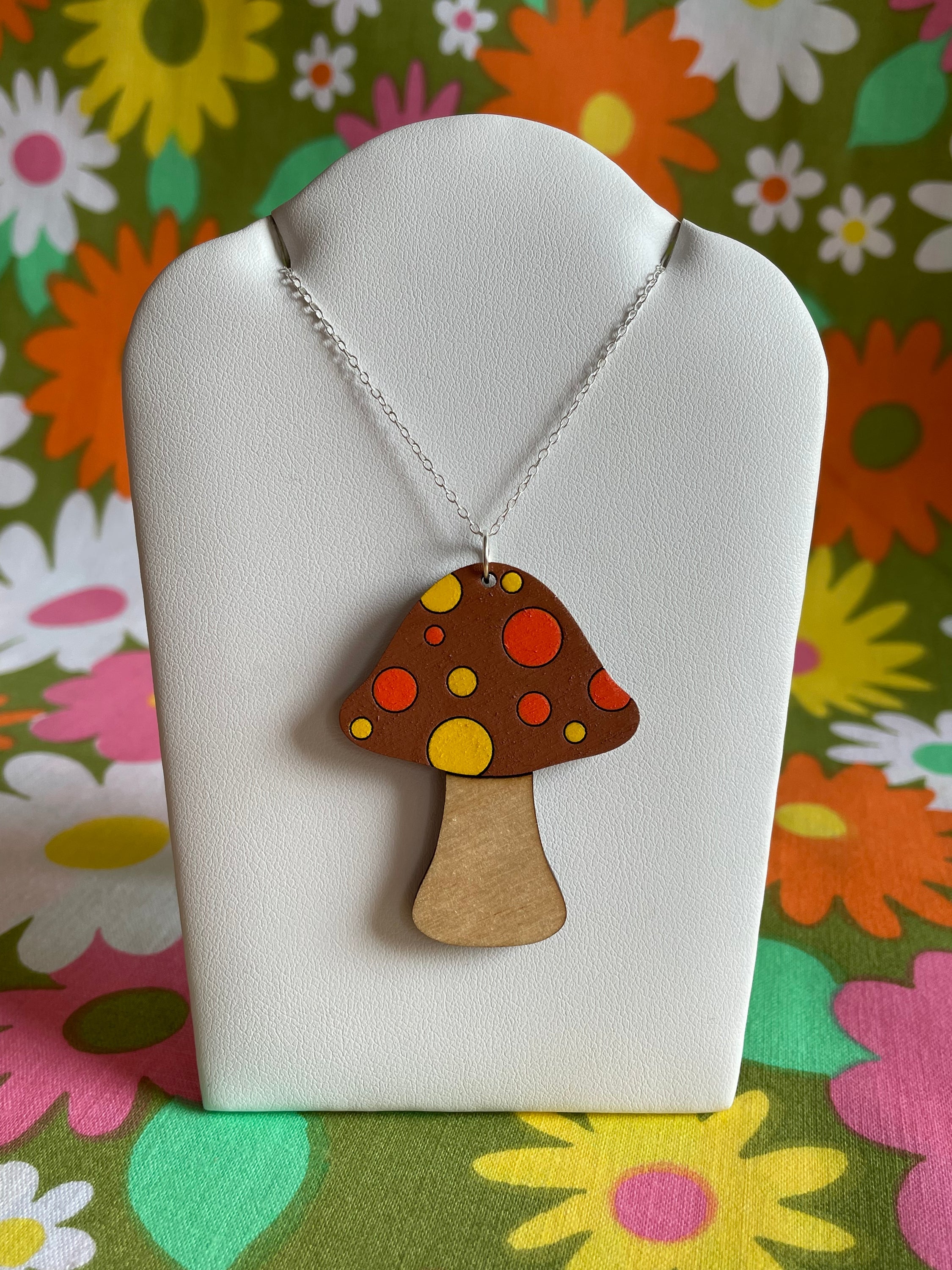 Wooden Mushroom Necklace with Spots: Sustainable Birch Plywood, Multiple Chain Lengths Available - Jewelry & Watches - Bijou Her -  -  - 