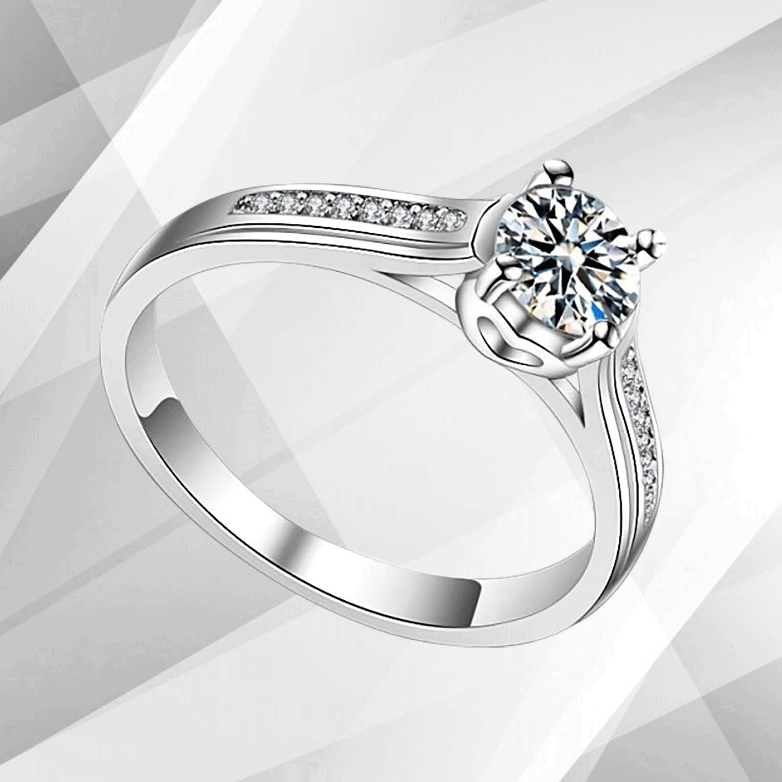 Hypoallergenic Luxury Engagement Ring | White Gold Plated Brass | CZ Diamond | Prong & Channel Settings - Jewelry & Watches - Bijou Her -  -  - 