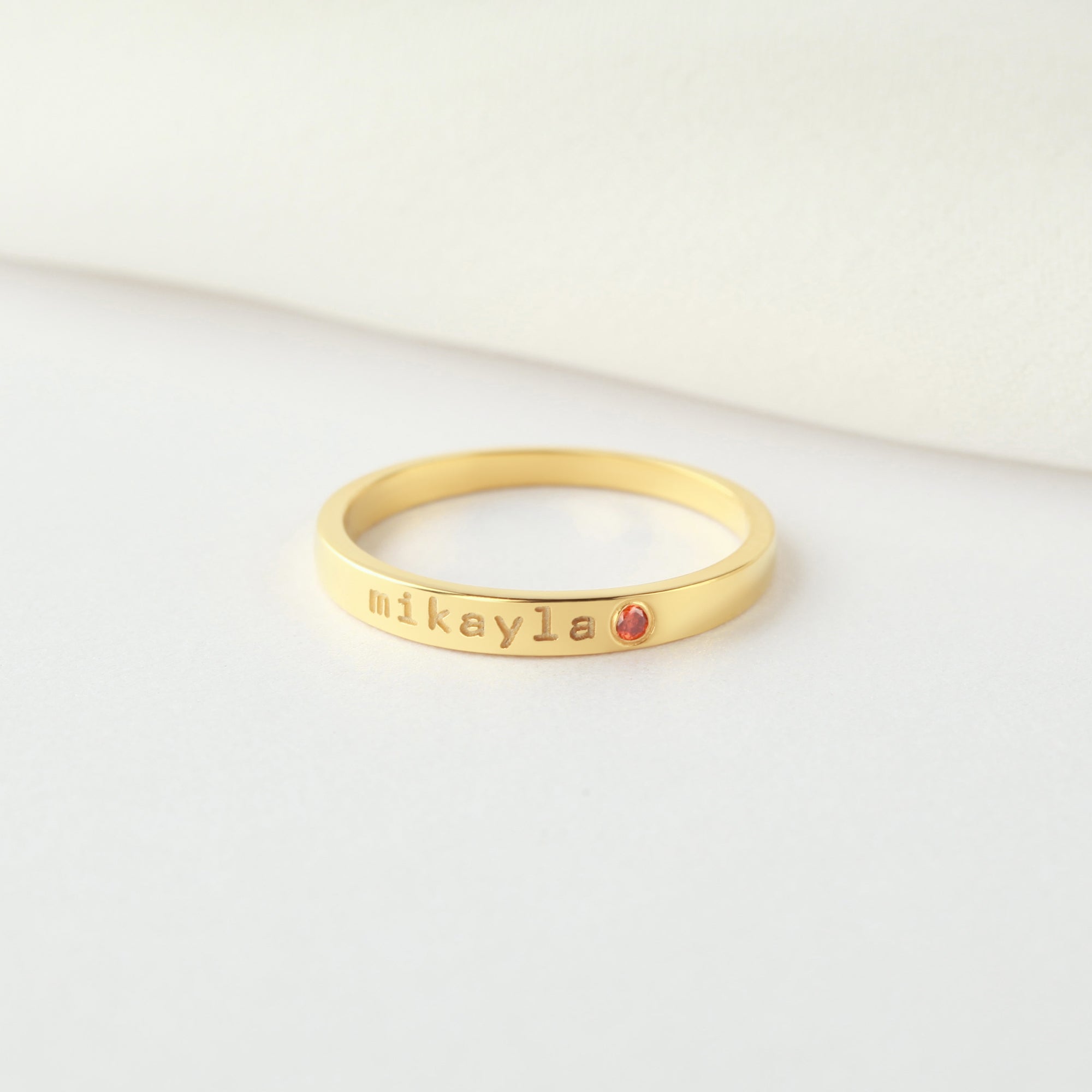 Personalized Birthstone Name Ring - 925 Sterling Silver & 18K Gold Plated, Stackable Mom Ring with Engraving - Rings - Bijou Her -  -  - 