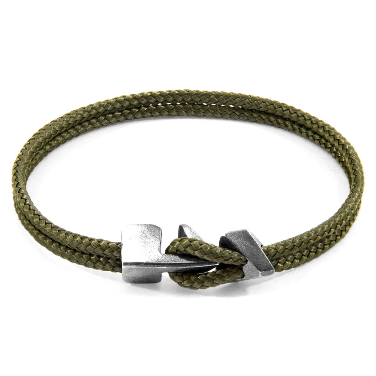 Khaki Green Brixham Silver and Rope Bracelet: Handcrafted in Great Britain with Marine Grade Polyester and Sterling Silver Clasp - Jewelry & Watches - Bijou Her -  -  - 