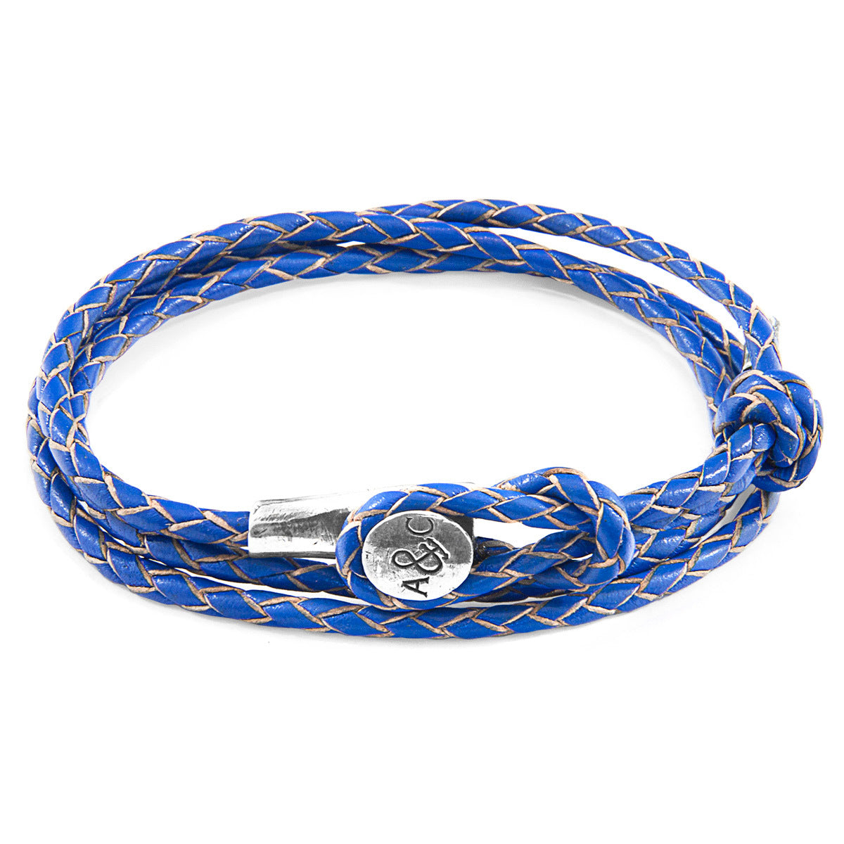 Royal Blue Dundee Silver and Leather Bracelet: Handcrafted in Great Britain with Genuine Braided Leather and Solid Sterling Silver Cleat. One Size Fits All. - Jewelry & Watches - Bijou Her -  -  - 