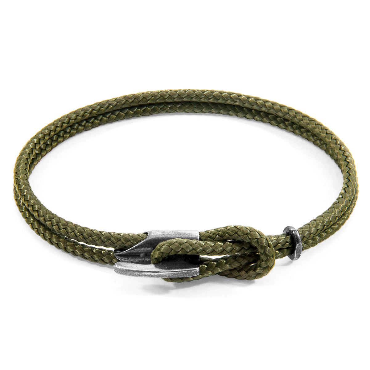 Khaki Green Padstow Silver and Rope Bracelet - Handcrafted in Great Britain with Marine Grade Polyester and Sterling Silver - Jewelry & Watches - Bijou Her -  -  - 