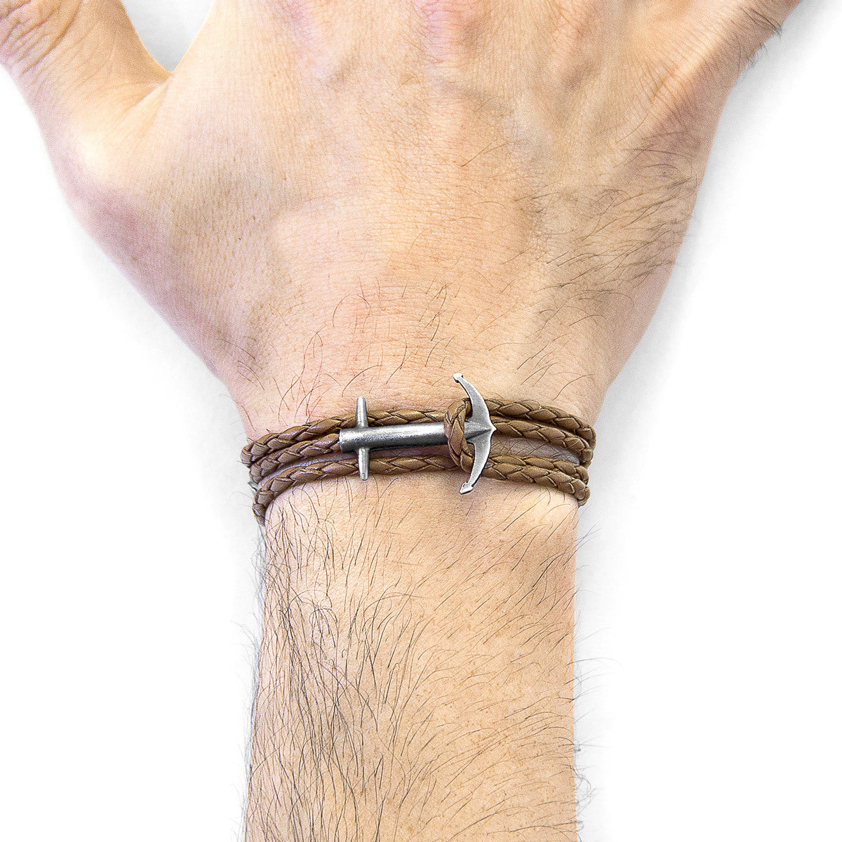 Handcrafted Light Brown Leather & Silver Anchor Bracelet - Jewelry & Watches - Bijou Her -  -  - 