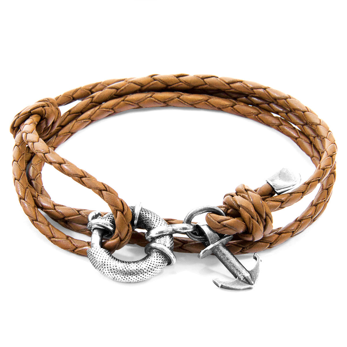 Light Brown Clyde Silver and Leather Bracelet - Handcrafted in Great Britain with Sterling Silver Clasp and Braided Leather. One Size Fits All. - Jewelry & Watches - Bijou Her -  -  - 