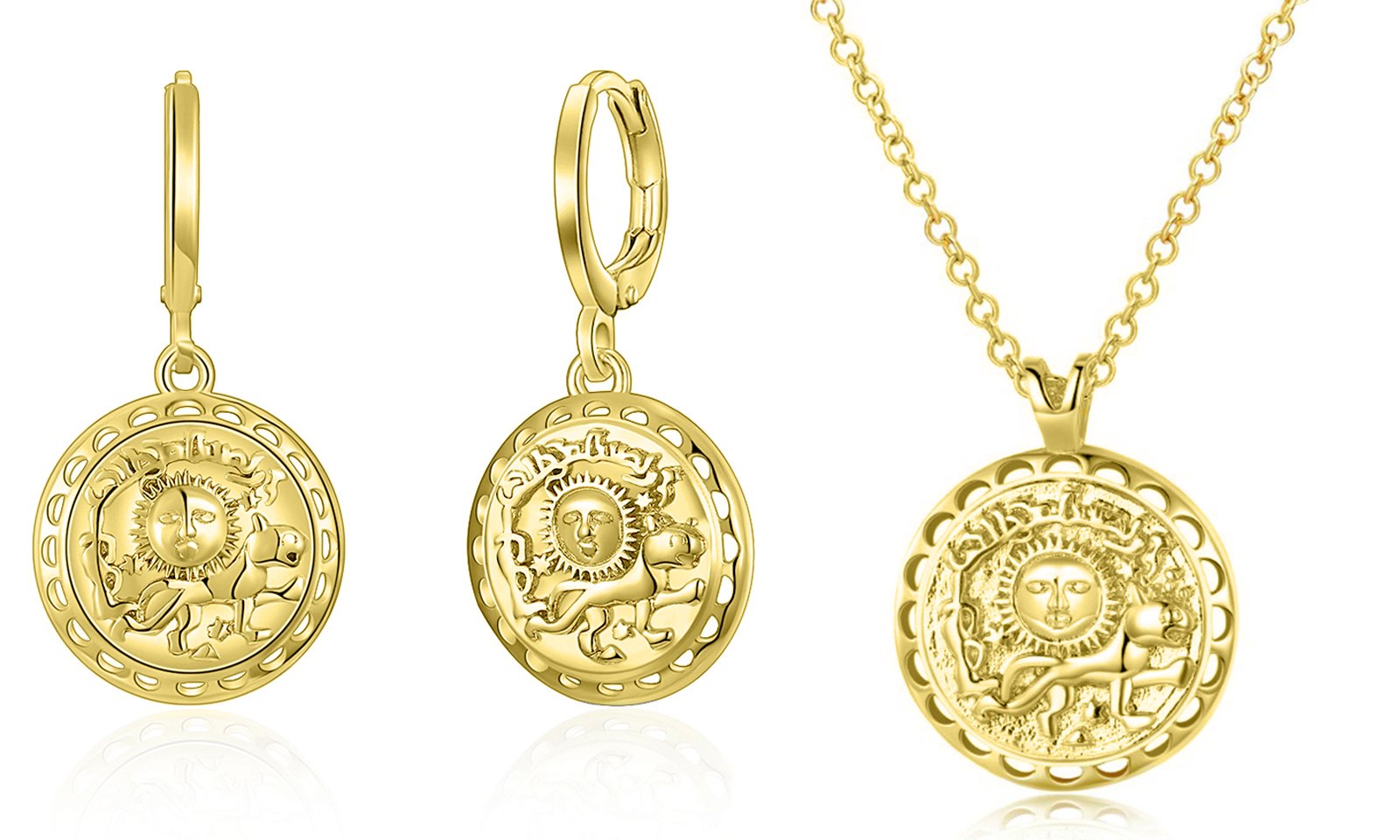 Roman Ingrain Medallion Jewelry Set in 18K Gold: Earrings & Necklace - Jewelry & Watches - Bijou Her -  -  - 