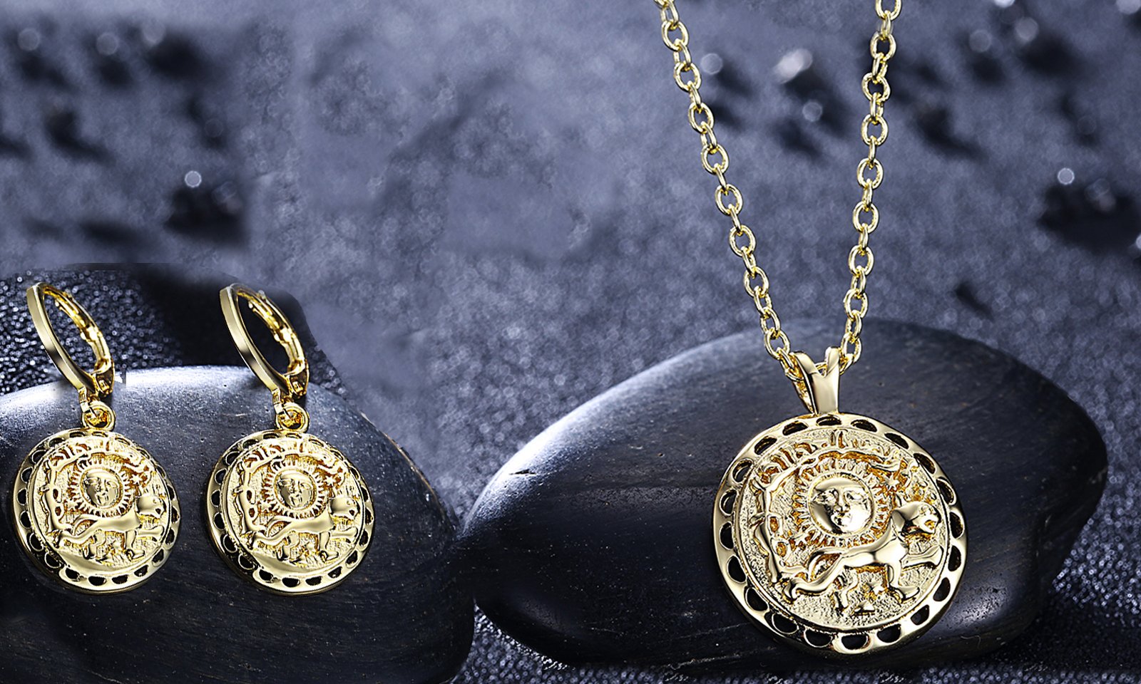 Roman Ingrain Medallion Jewelry Set in 18K Gold: Earrings & Necklace - Jewelry & Watches - Bijou Her -  -  - 